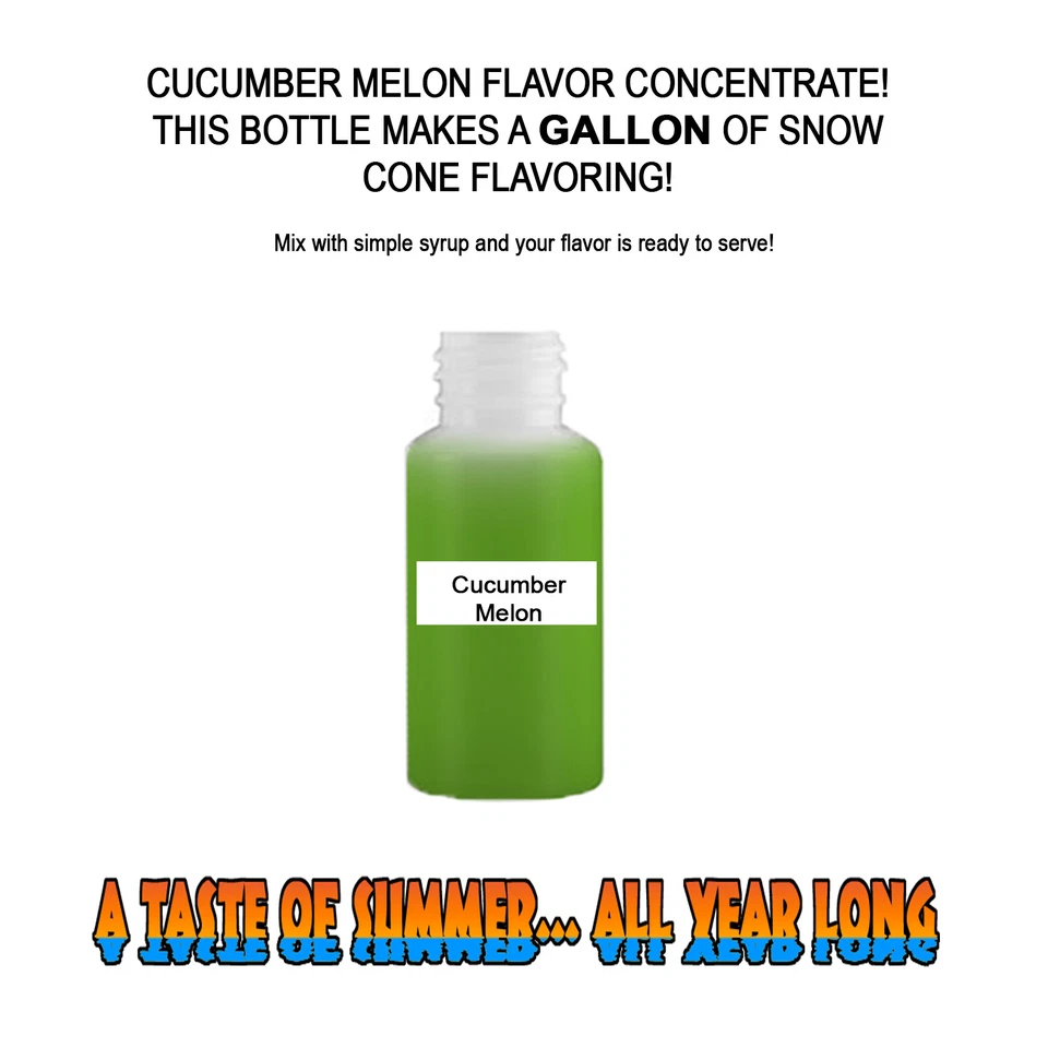 SUMMER SNOW ENTERTAINMENT CUCUMBER MELON MIX SNOW CONE/SHAVED ICE FLAVOR CONCENTRATE MAKES 1 GALLON