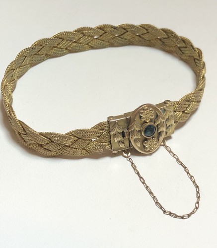 Bracciale antico estate floreale imbottito oro 14k catena in rete intrecciata - Foto 5 di 9