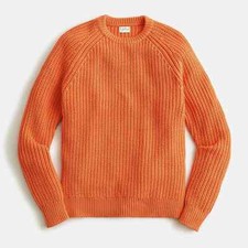 NWT J Crew Shaker Stitch Knit Chunky Heavy Fisherman Sweater in Persimmon Orange