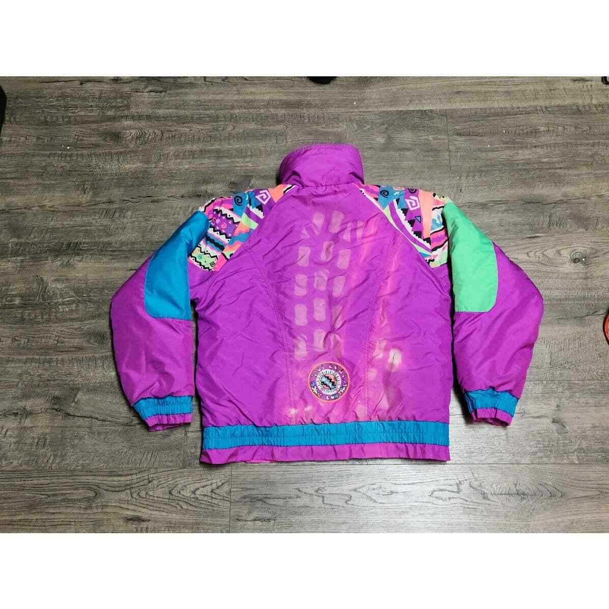 Vintage 80s Hot Gear Color Block Purple Ski Puffer Jacket Womens