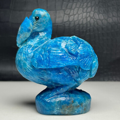 Natural Crystal Specimen. Blue Apatite. Hand-carved DoDo Bird .Stone Statue.NH
