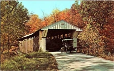 Cutler Indiana Adams Mill Covered Bridge Classic Car Vintage Postcard