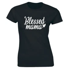 Blessed Mama with Heart Image Black T-Shirt for Women
