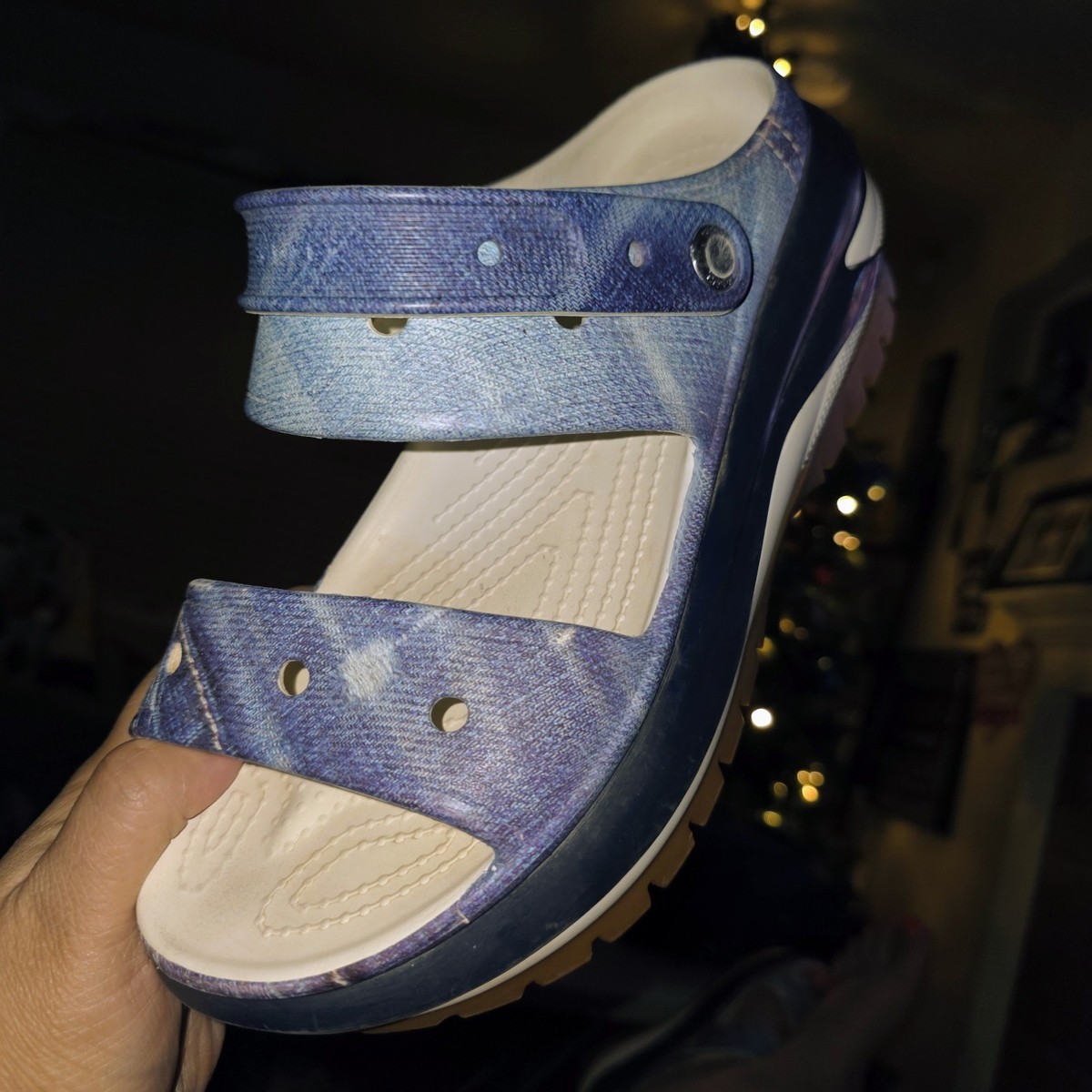 CROCS MEGA CRUSH Men\'s10/Women12 Denim Print Y2K Chunky Anime Cos Play Mule CROCS MEGA CRUSH Sz 11 Denim Print Y2K Chunky Anime Artsy  main image 4