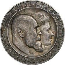 #1166218 Deutsch Staaten, WURTTEMBERG, Wilhelm II, 3 Mark, 1911, Stuttgart, Si