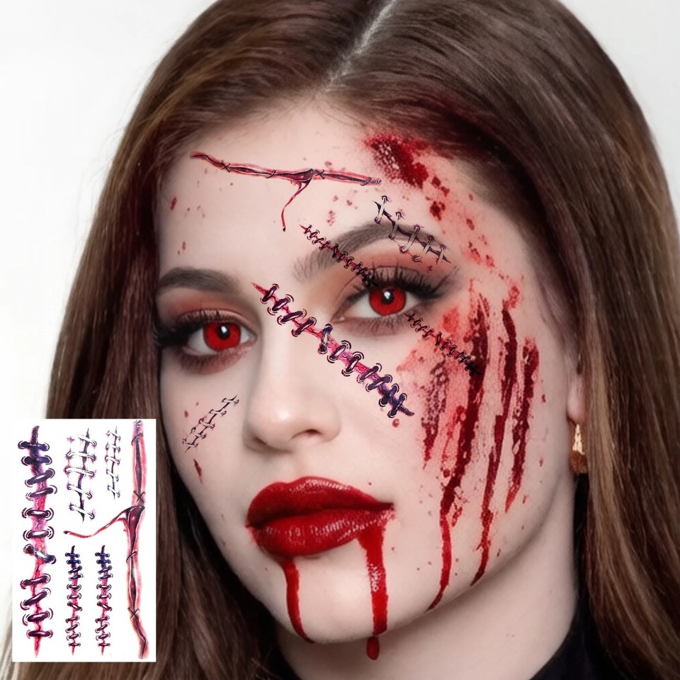 Halloween Zombie Scars Tattoos Fake Blood Scab Scar Wound Costume Make ...