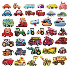 40 PCS Car Iron-on Patches, Excavator, Racing, Fire Truck,Sew-on Appliques, Kids