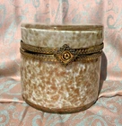MURANO OPALINE CASED GLASS BOX CASKET GOLD AVENTURINE GILT BRASS VINTAGE MCM