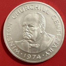 1974 TURKS & CAICOS ISL - 20 CROWNS - 100 YRS CHURCHILL - 1.15 Oz BU .925 SILVER