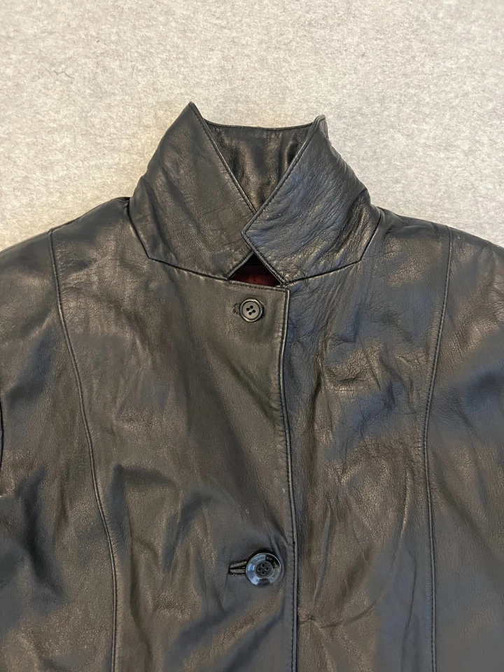 Chaqueta de Cuero Wilson’s Para Mujer Mediana Negra Aislante Botón Frontal Abrigo Elegante Foto 4 de 4