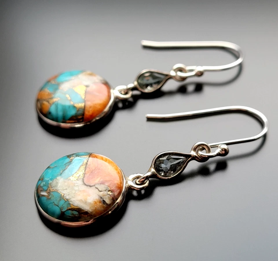 Unikat 925 Sterling Silber Ohrringe Arizona Türkis Edelsteine Echtschmuck - Bild 3 von 4