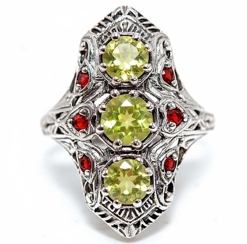 2CT  Peridot 925 Sterling Silver Filigree Ring Sz 7 PC9-1