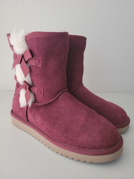 Koolaburra UGG Victoria Burgundy Maroon Red Suede Fur Blend Bow Mid-Calf Boot 8