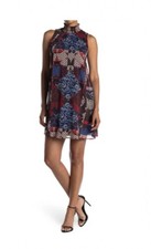TOMMY HILFIGER Shibori Patchwork Print Sleeveless Mock Neck Shift Dress Size 2