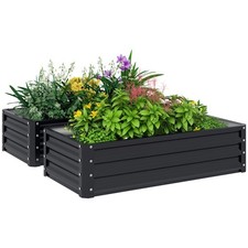 Outsunny Set of 2 Raised Garden Bed Elevated Planter Box for Flowers Grey