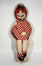 VTG Unbranded Raggedy Ann Style Cloth Doll Handmade Folk Art 10" Red White Check