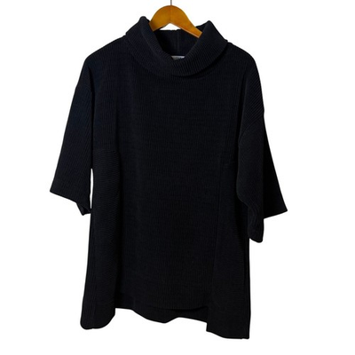 #ad Sympli Women Tunic Top M Black Chenille Knit Corduroy Cowl Neck Relaxed Lagen $16.00