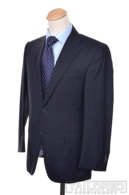 HICKEY FREEMAN Blue Striped Wool Blend Jacket Pants SUIT Mens - BESPOKE 40 R