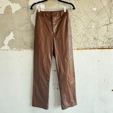 Faux Leather Pants Womens 6 Croc Embossed Brown High Rise Straight Leg Trousers