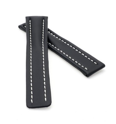 Leder Uhrenarmband schwarz 20/18 mm kompatibel mit Breitling Faltschließe