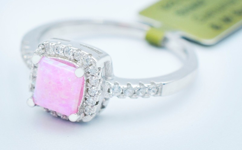 GENUINE 0.48 Cts PINK OPAL & WHITE SAPPHIRE RING SOLID .925 SILVER -NWT