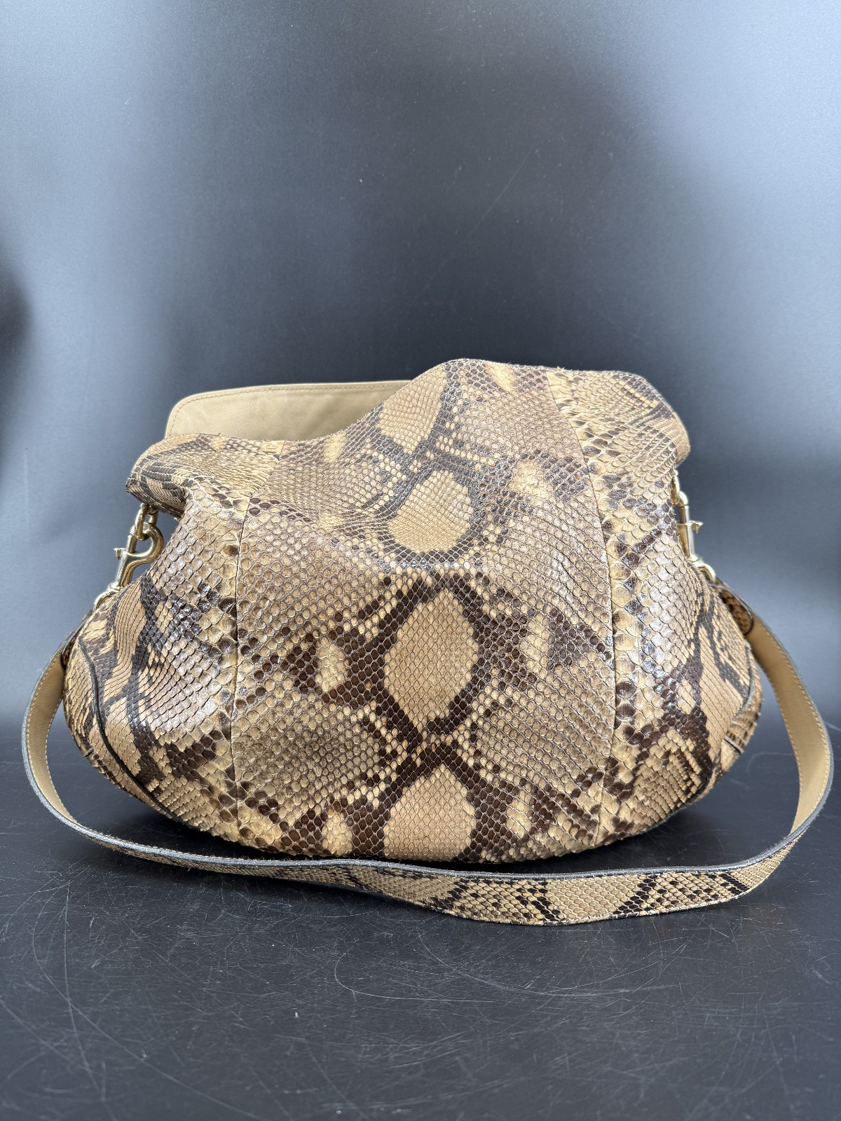Gucci Python Embossed Leather Bag Nougat Trim 169… - image 2