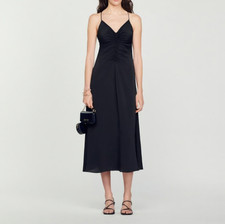 Sandro Women's Black pen Back Midi Dress Size 38 FR 6 US SFPRO01853