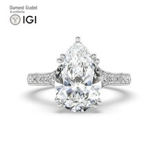 Pear Solitaire Labgrown Diamond Engagement Ring Platinum 3.40 Ct