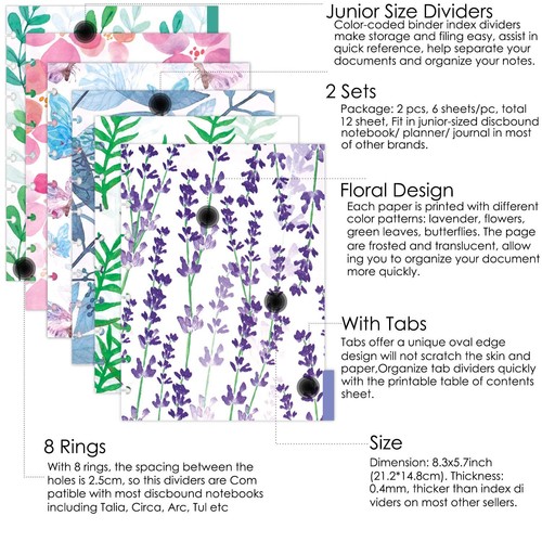 Discbound Tab Dividers, Junior-Size, 8 Disc Punched, 2 Set 12 Sheets Half Let... - Picture 6 of 7