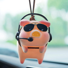 Swinging Pig Car Hanging Ornament, Lucky Piggy Rear View Mirror Accessories, Pig