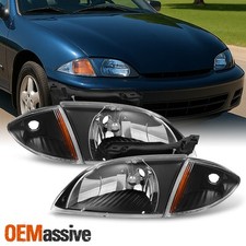 Fit 2000 2001 2002 Chevy Cavalier Black Headlights W Corner Signal Lights 4pcs