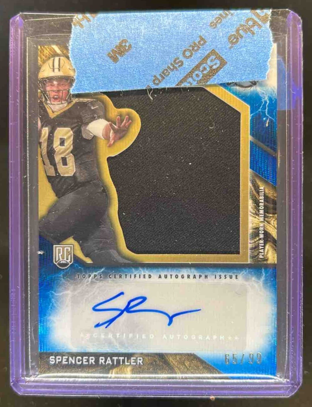 2024 Topps Resurgence Spencer Rattler Rookie Patch Auto RC Blue Surge #65/99