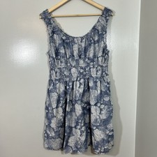 American Eagle Mini Dress Women’s XL Easy Cinched Waist Floral Chambray Blue