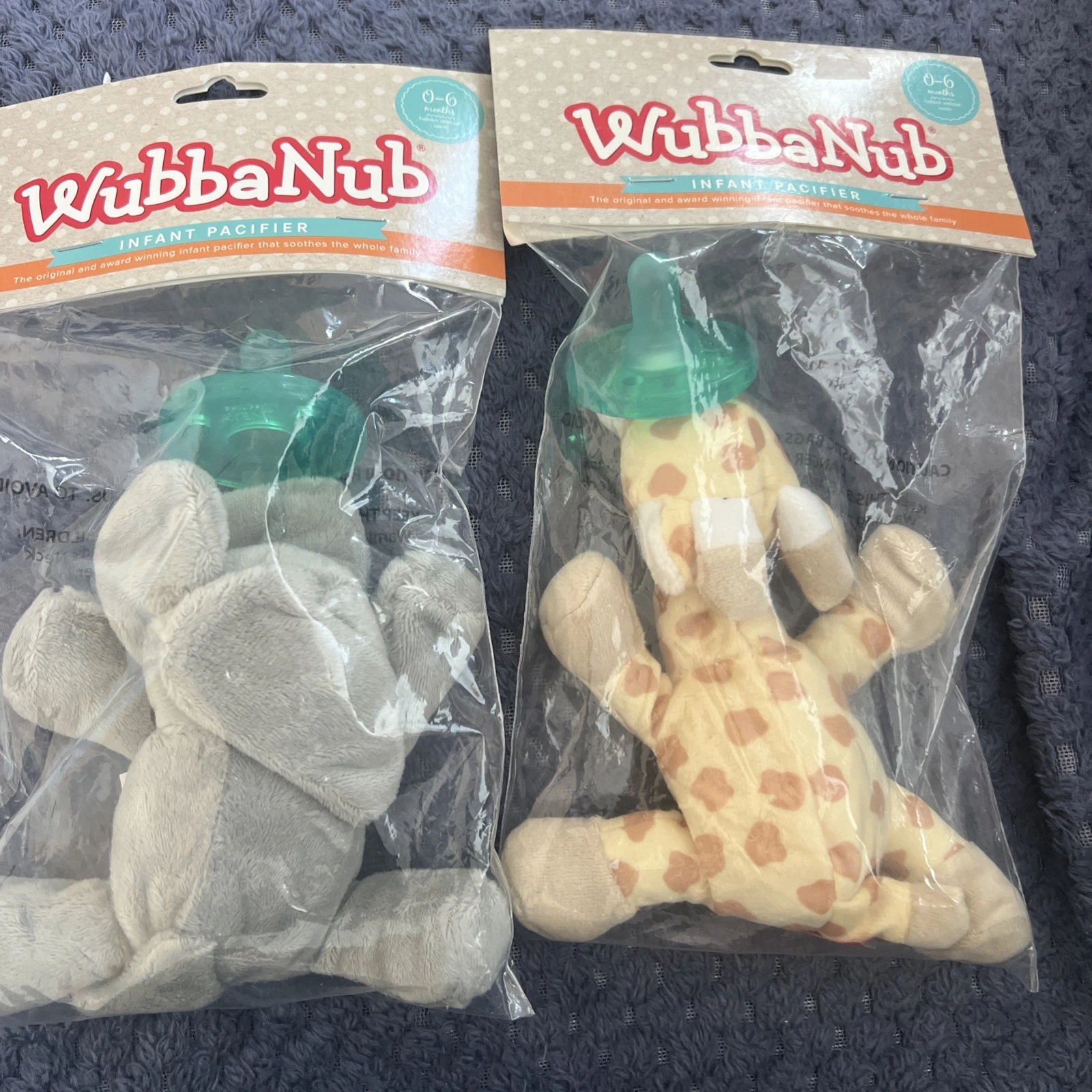 Wubbanub Elephant And Baby Giraffe Baby Dummy Pacifier Comforter, 0-6 Months