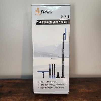 EcoNour 62'' Extendable 2-in-1 Snow Broom with Ice Scrapper Soft & Rugged