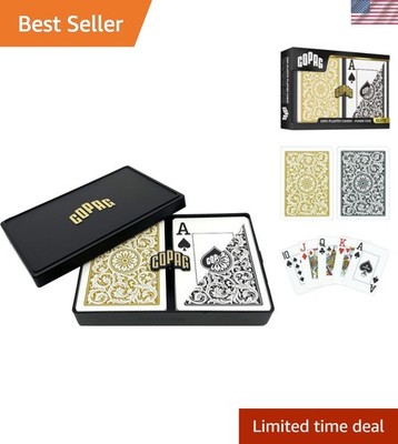 1546 Design 100% Plastic Playing Cards, Poker Size Standard Black/Gold Jumbo ...