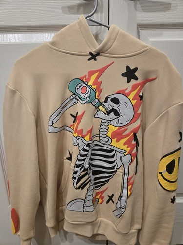 VERY COOL Everything Is Good Hoodie Size Small - Graffiti Style Flaming Skeleton