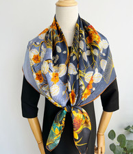 100 Silk Mulberry 110X110cm Scarf Women Neckerchief Wrap Yellow petals Print