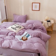 Purple Gingham Grid Duvet Cover 100 Washed Twin 02 - Purple/Yellow Plaid