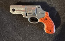 Gun-Shaped Folding Pocketknife Wood Metal Handle Stainless Drop Point