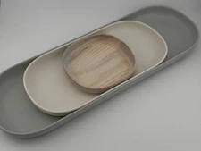 Open Spaces 3-Piece Nesting Tray Set Grey White Wood Grain Ceramic Plastic