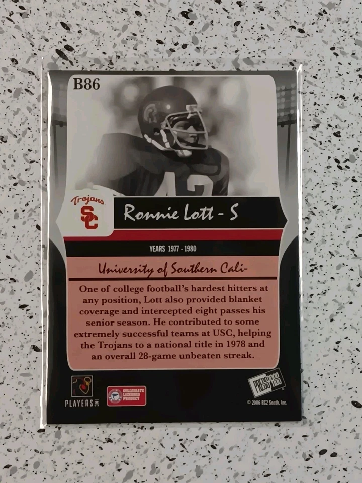 2006 Press Pass Legends #B86 Ronnie Lott Bronze /999 - Image 2 of 2