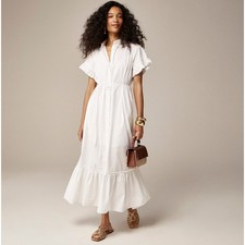 J.Crew Amelia Maxi Shirtdress Cotton Poplin White Ruffle Pockets Relaxed S NWT