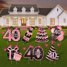 40th Birthday Decorations for Women - 7 Pcs Birthday Yard Signs with Stakes