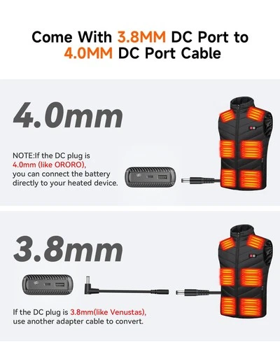 Heated Vest Battery Pack, 7.4V 30000mAh Portable Charger with DC and USB Outp... image 3