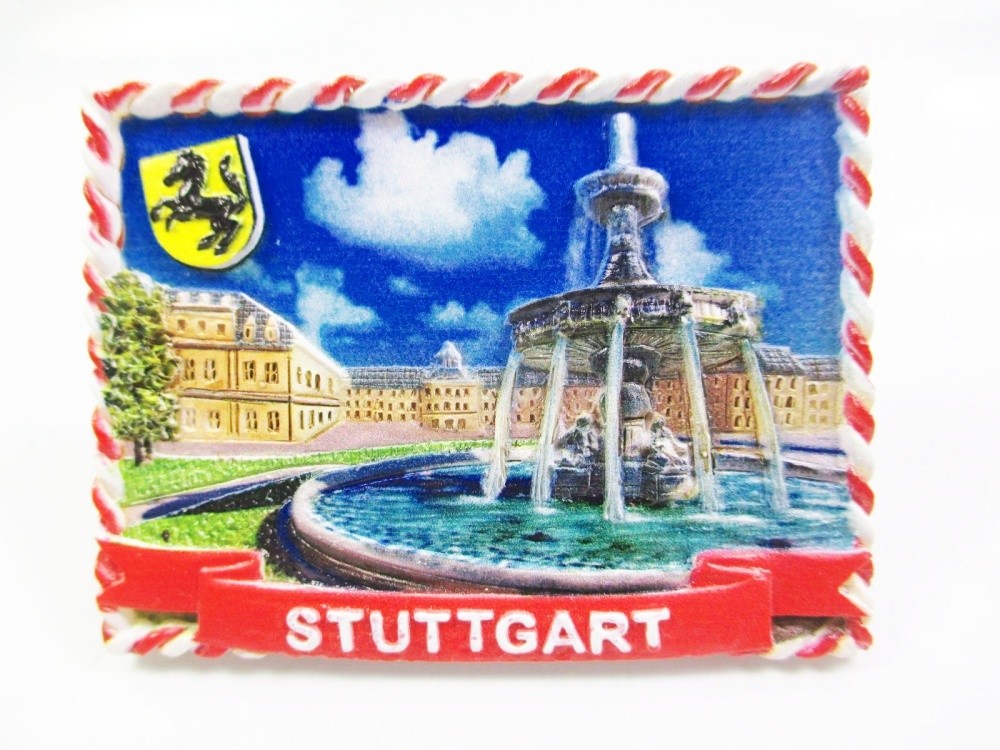 Stuttgart magnet poly 7 cm souvenir Germany Schlossplatz fountain coat of arm...