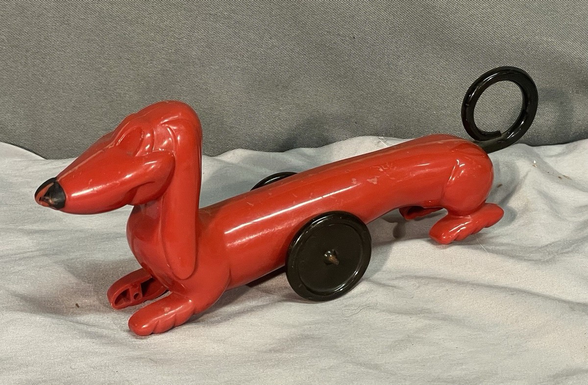 Rare Vintage 1950s Marx Toys Red Doodles the Dachshund Dog Rolling