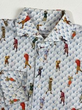 Emanuel Berg Rare Golfer Print Modern Fit Sport Shirt Men Medium 15.5 EU 39 M