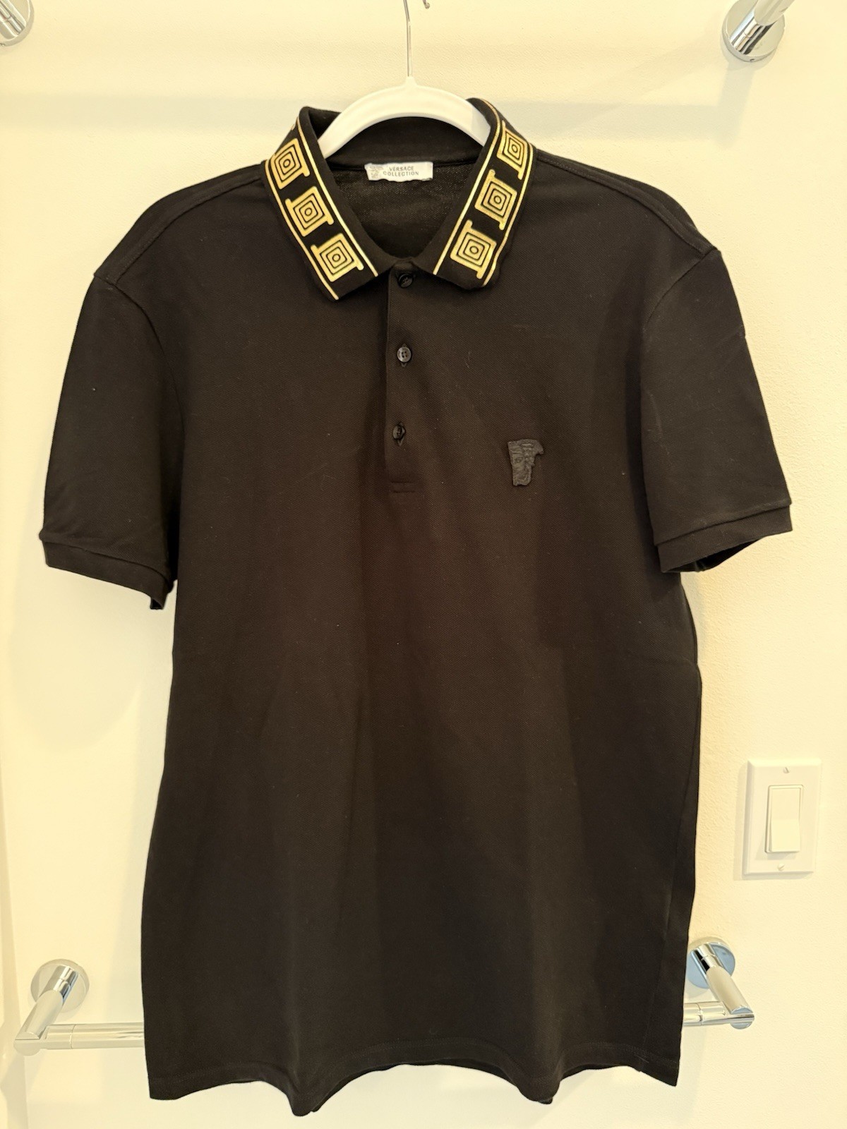 Versace Medusa Embroidered Metallic Greca Collar Pique Polo Men's Size XL