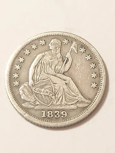 1839 AU+ Seated Liberty Half Dime No Drapery Scarce In This Grade Rare